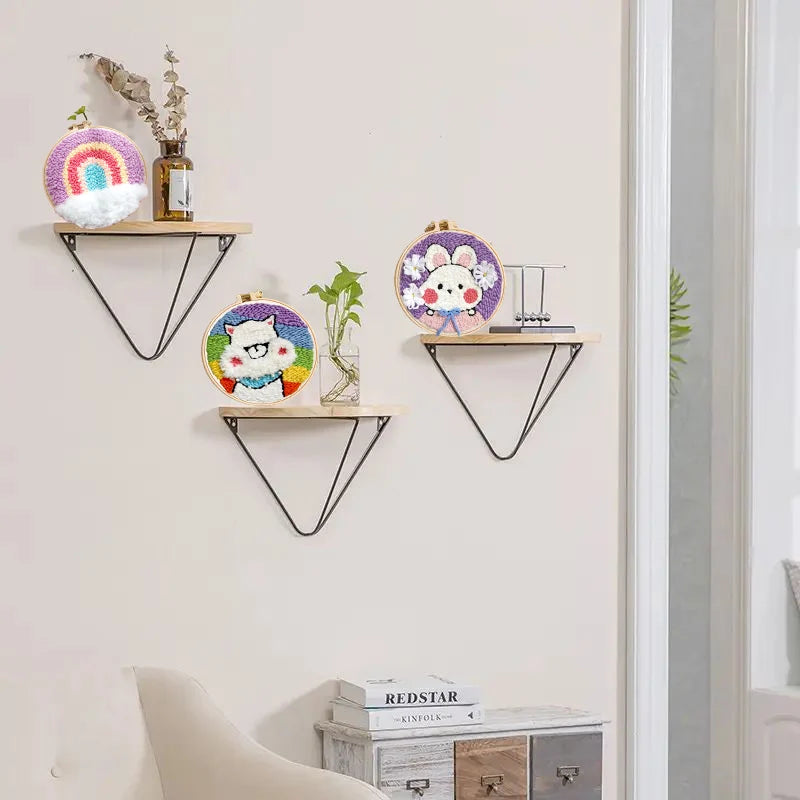 20cm Punch Embroidery Starter Kits Children's hand embroidery kit Beginners DIY Needlework Wool Punch Needle Poke Embroidery Kit