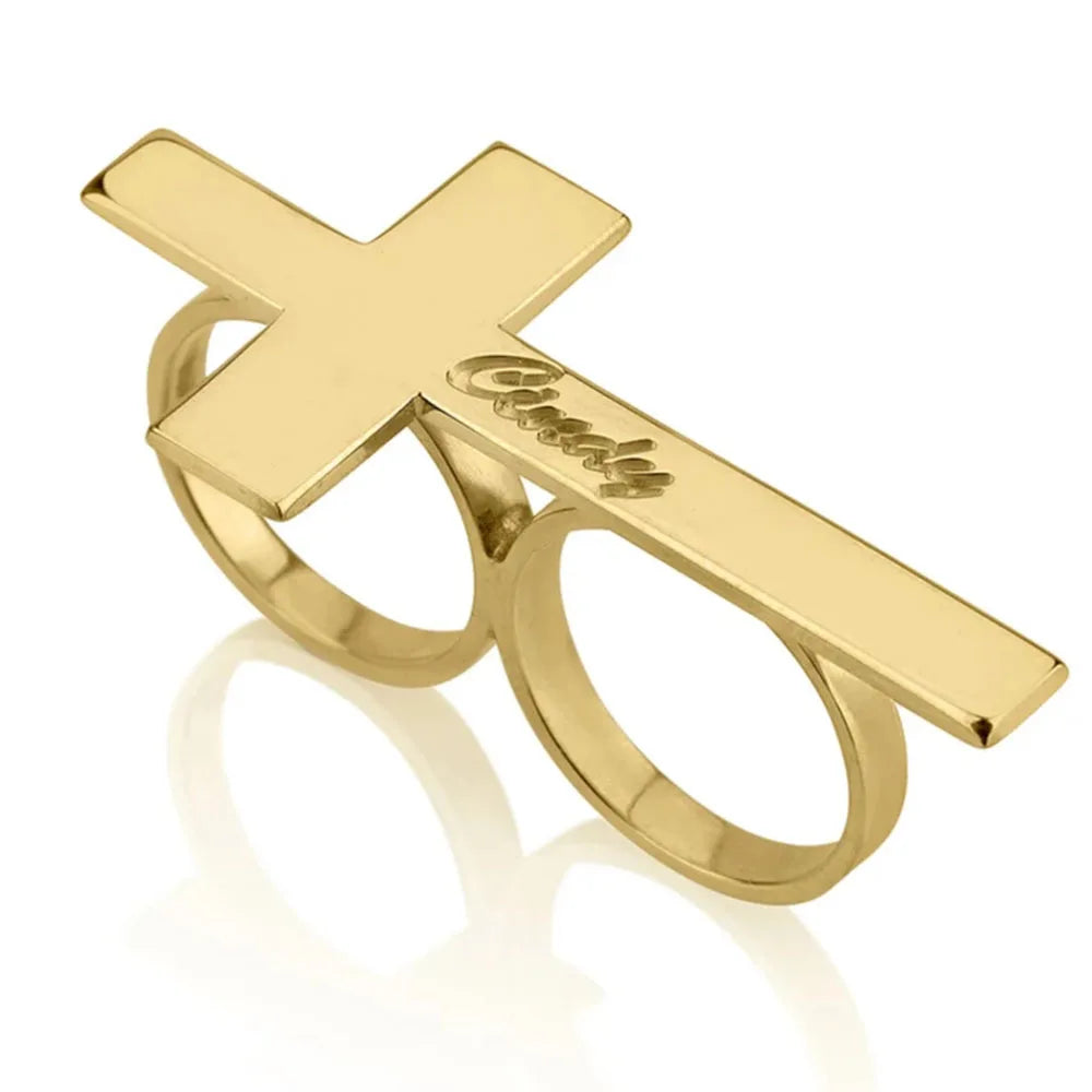 Custom Cross Ring Two Finger Ring