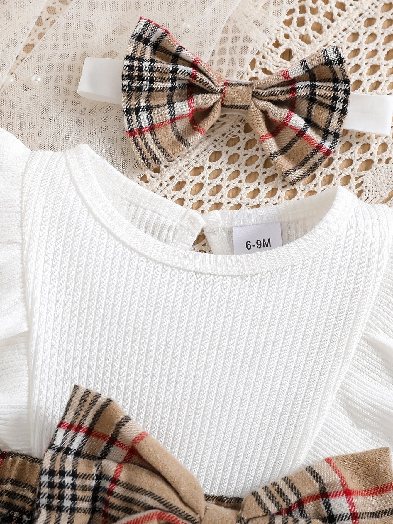 Cute Ruffle Lace Decoration Bow Plaid Design