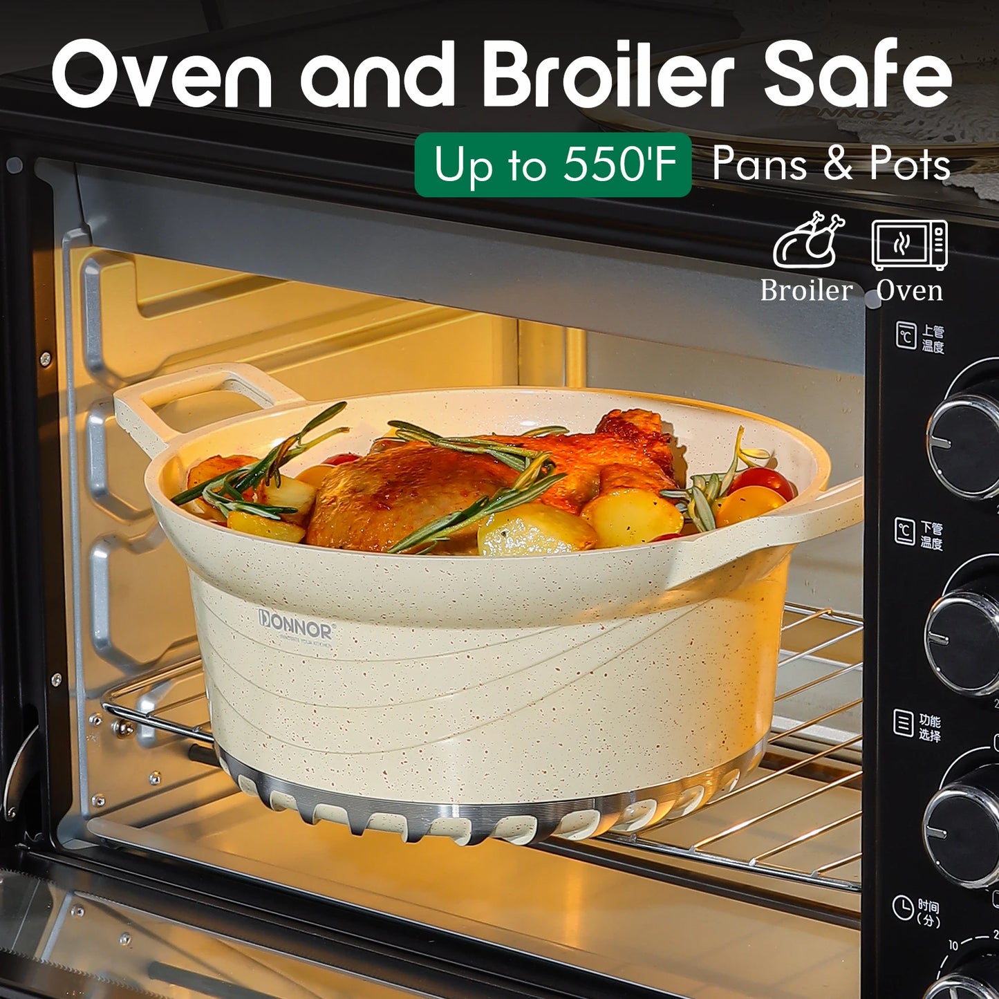 DONNOR Induction Cookware Pot Set 10 Piece, Dishwasher Safe Non-stick Cooking Pots, Ceramic Coated with Lid, Easy To Clean