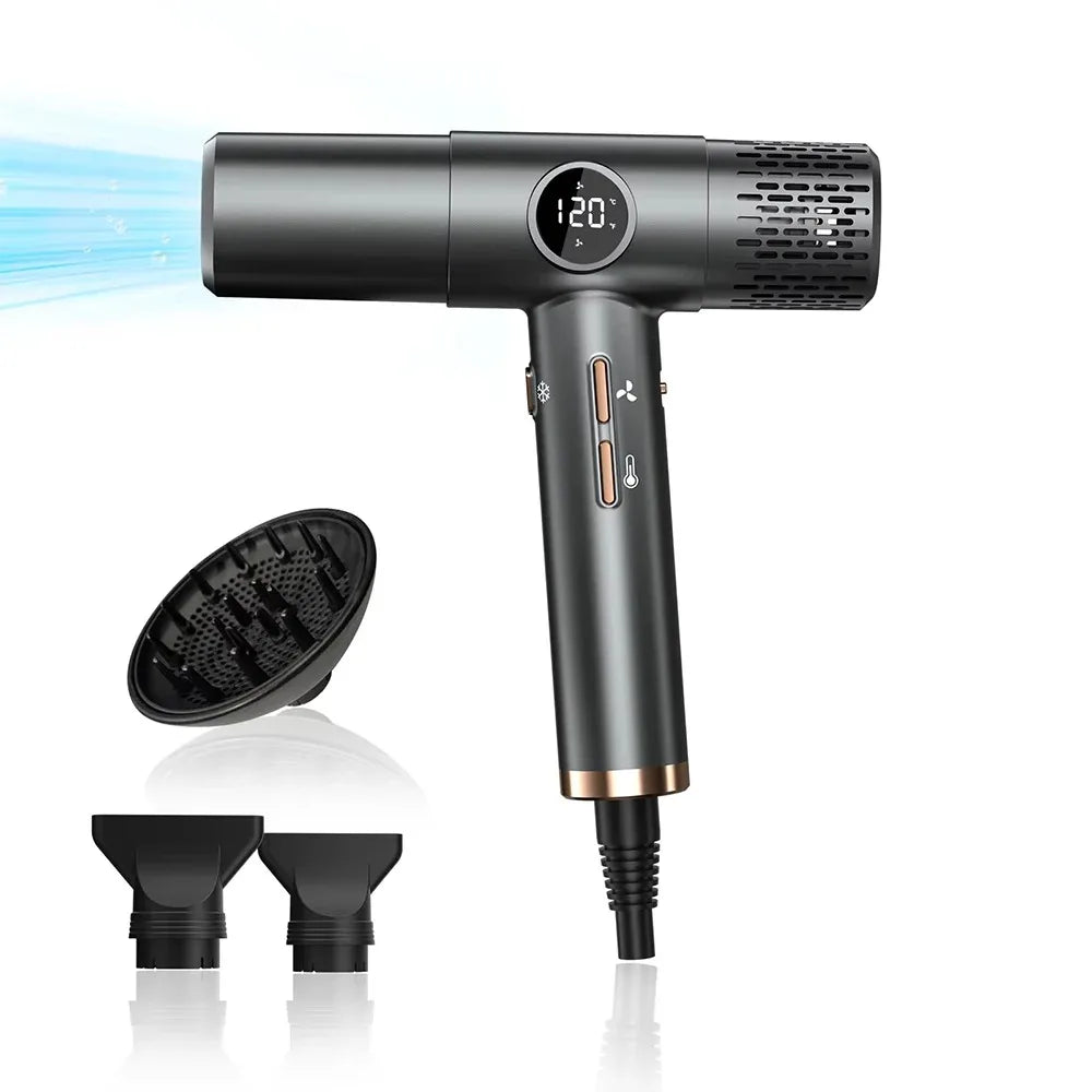 Professional 110000RPM High-Speed Hair Dryer Brushless Motor Negative Ionic Blow Dryer Fast Drying Low Noise with LCD Display