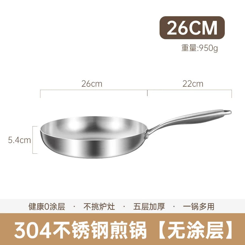 304 Stainless Steel Non Stick Pan for Frying Steak Uncoated Kitchen Cookware Suitable for Gas Stoves and Induction Cookers