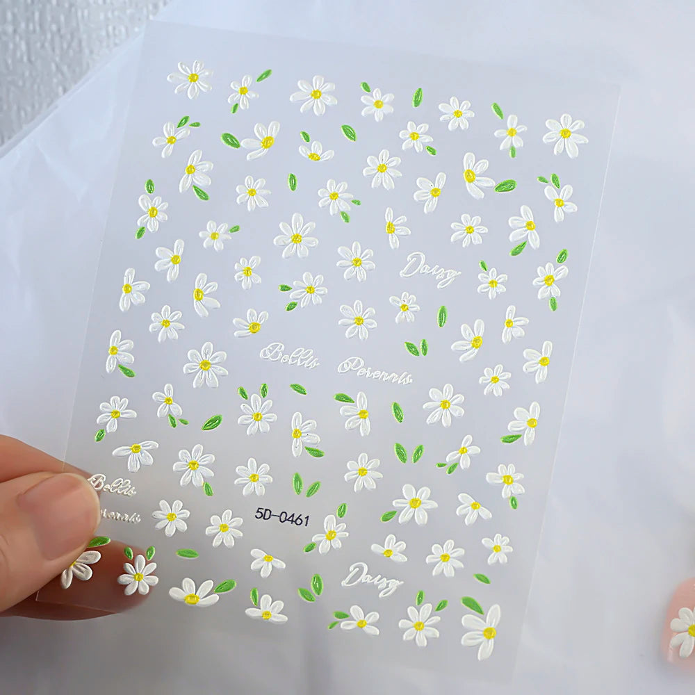 5 D White Daisy Design Nail Art Stickers