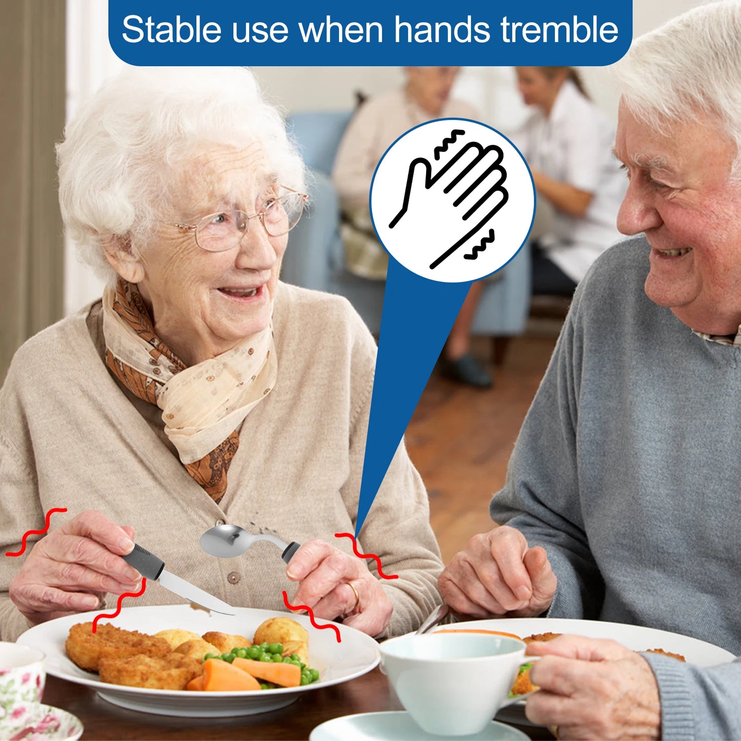 4pcs Adaptive Utensils Set Knife, Fork, Spoons Stainless Steel Adaptive Utensils for Hand Tremors,Elderly, Arthritis,Parkinsons