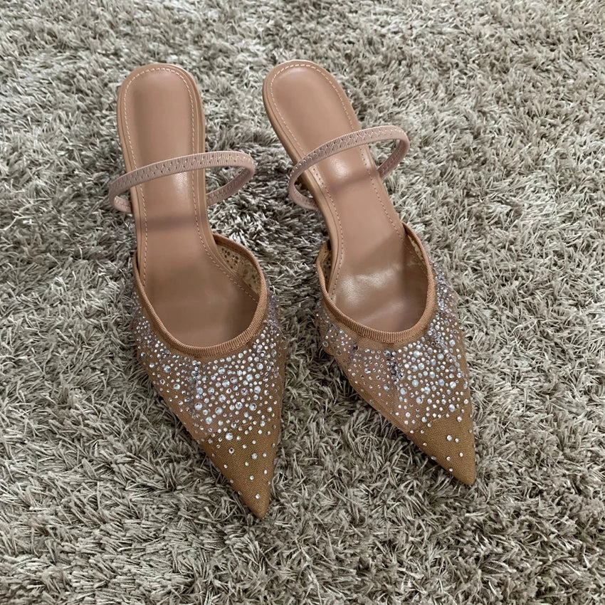 Women's Rhinestone Bright Mesh High Heels