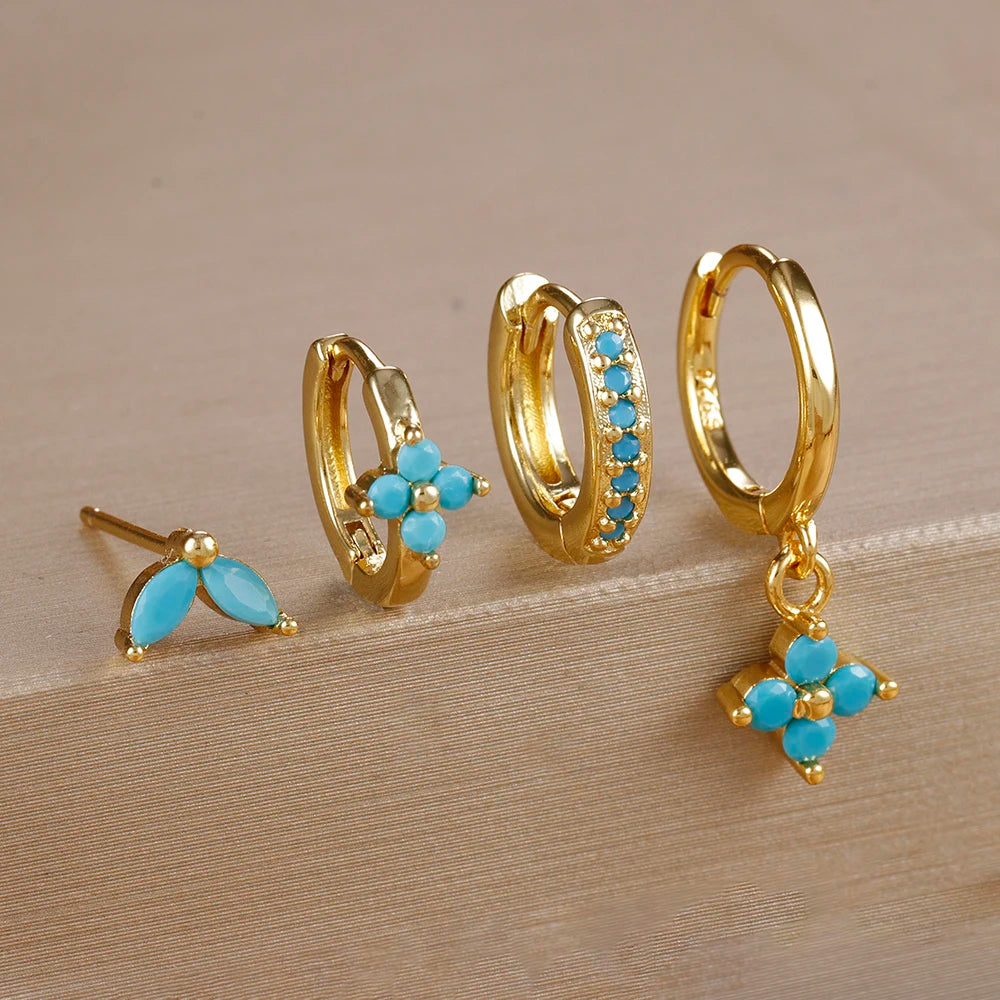 Cubic Zircon Flower Hoop Earrings