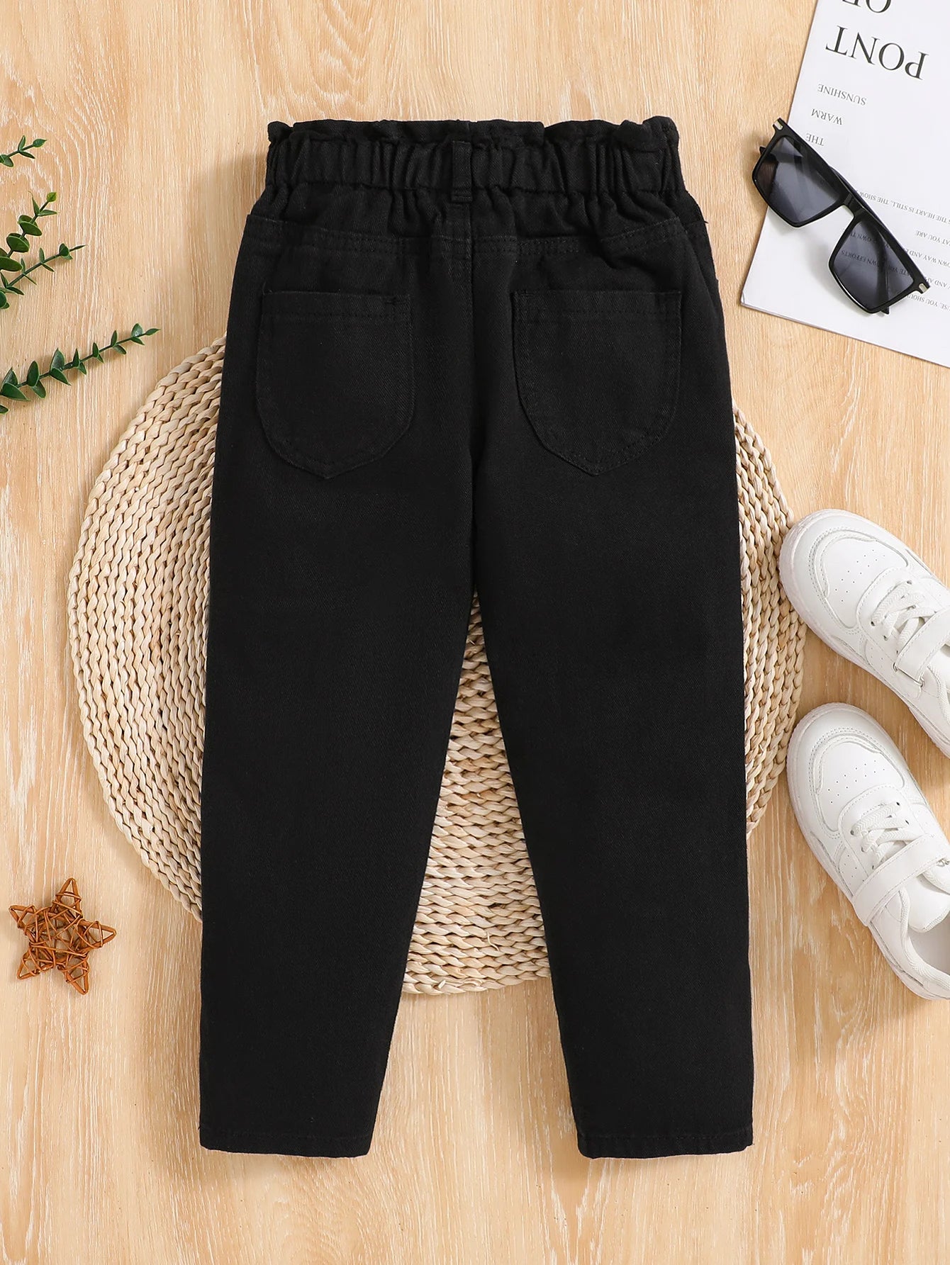 Copper buckle denim cotton pants