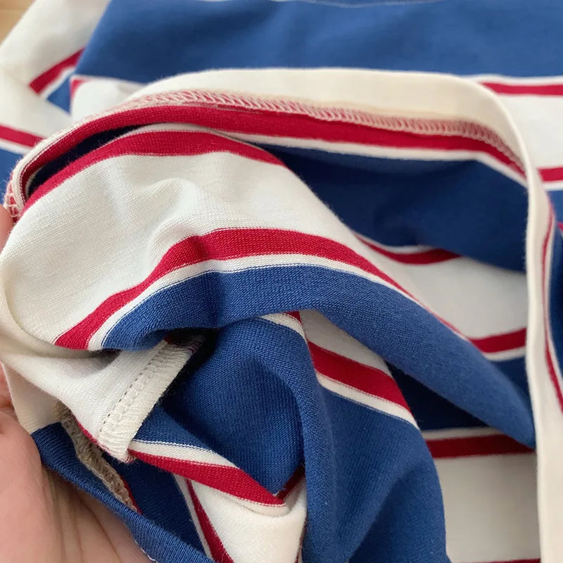 Unisex Stripe Cotton Teen Hoodie Bottoming Shirt