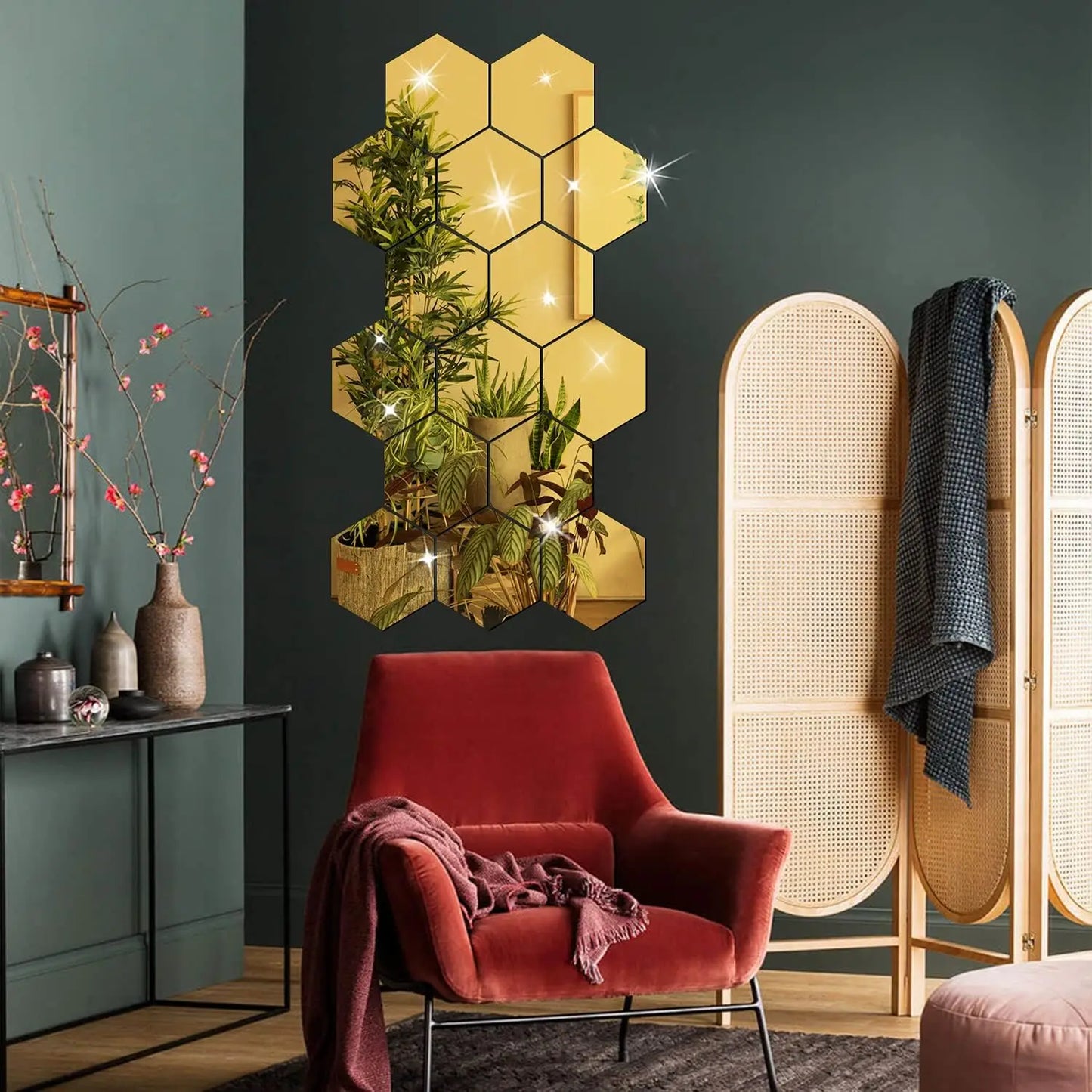 6/12 pcs 3-D Hexagon Mirror Wall Sticker