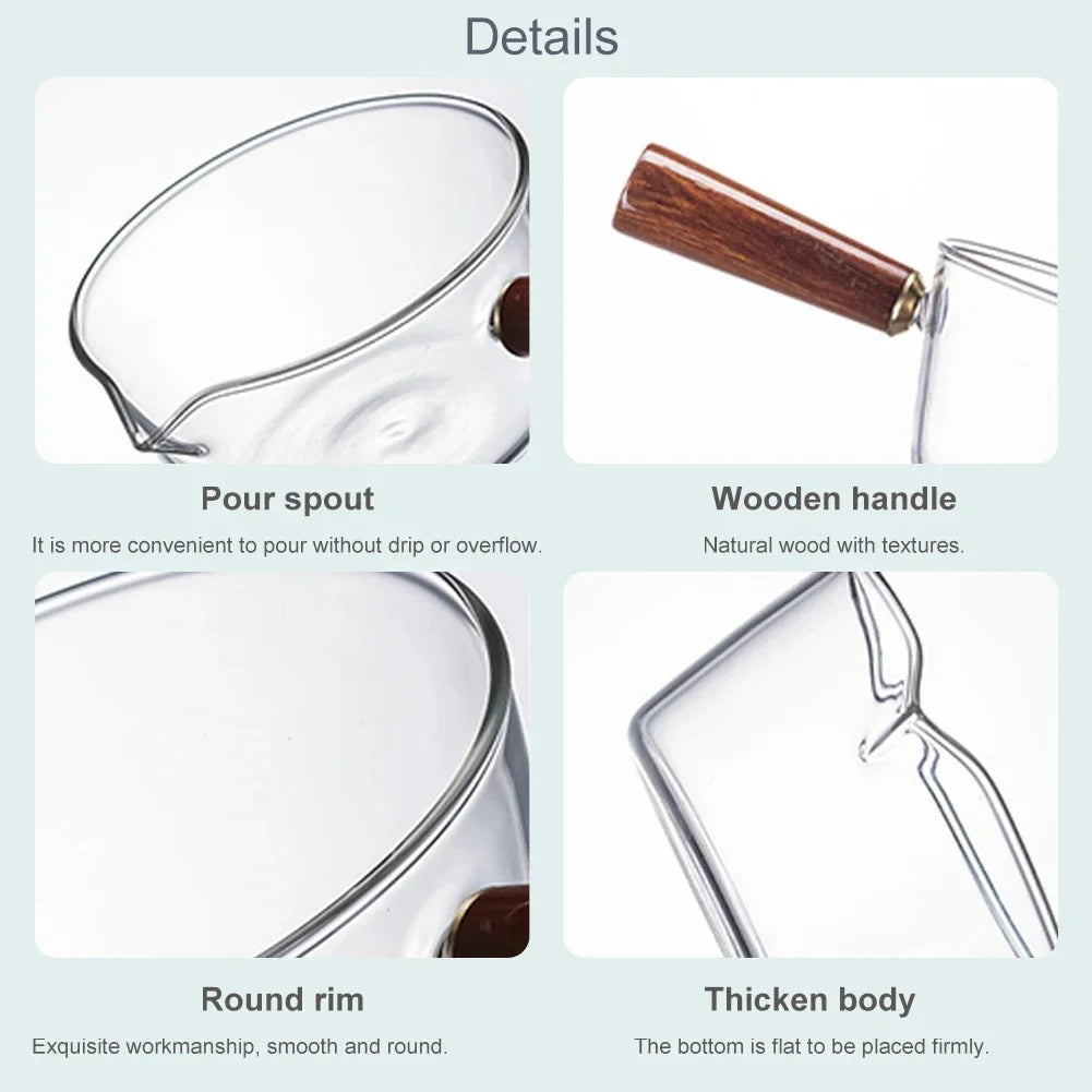 400/600ML Glass Cooking Pot Soup Milk Pot With Wooden Handle Glass Cooking Pot Instant Noodle Pot Glass Cookware Kitchen