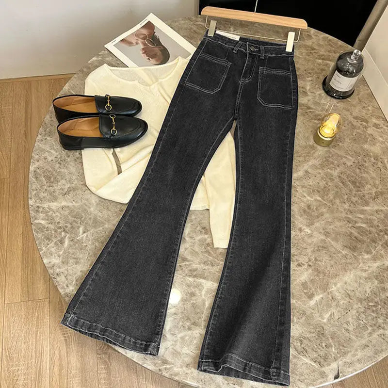 New Slim Denim Flare Classic Women Straight Trousers