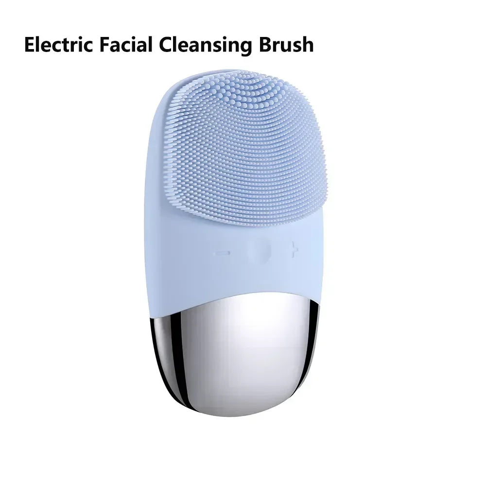 Electric Facial Cleansing Brush Silicone Sonic Face Cleaner Deep Pore Cleaning Skin Massage Intelligent Cleansing Brush Device
