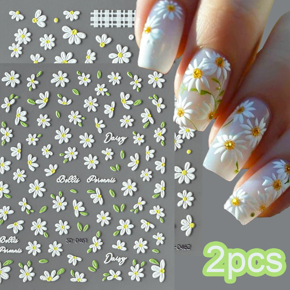 5 D White Daisy Design Nail Art Stickers