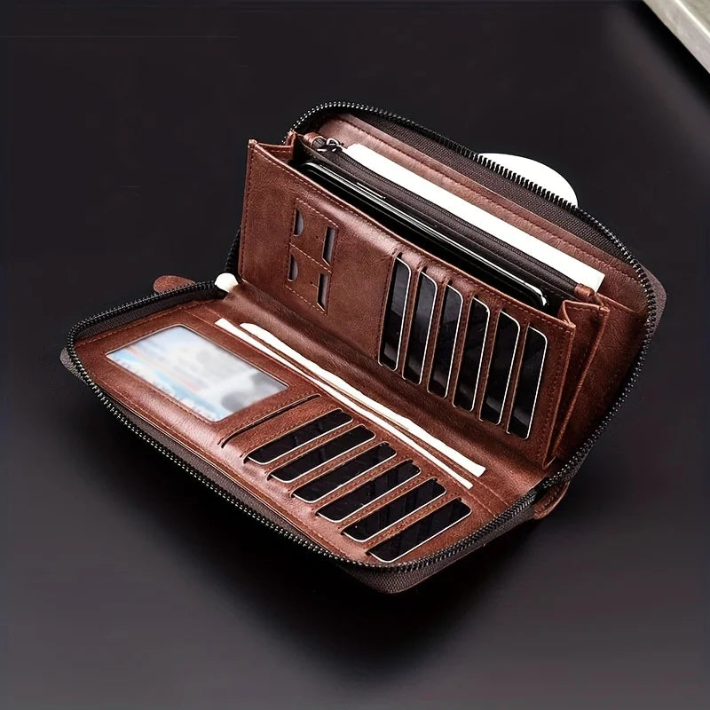 Men's Long Zipper High Quality Pu Leather Wallet