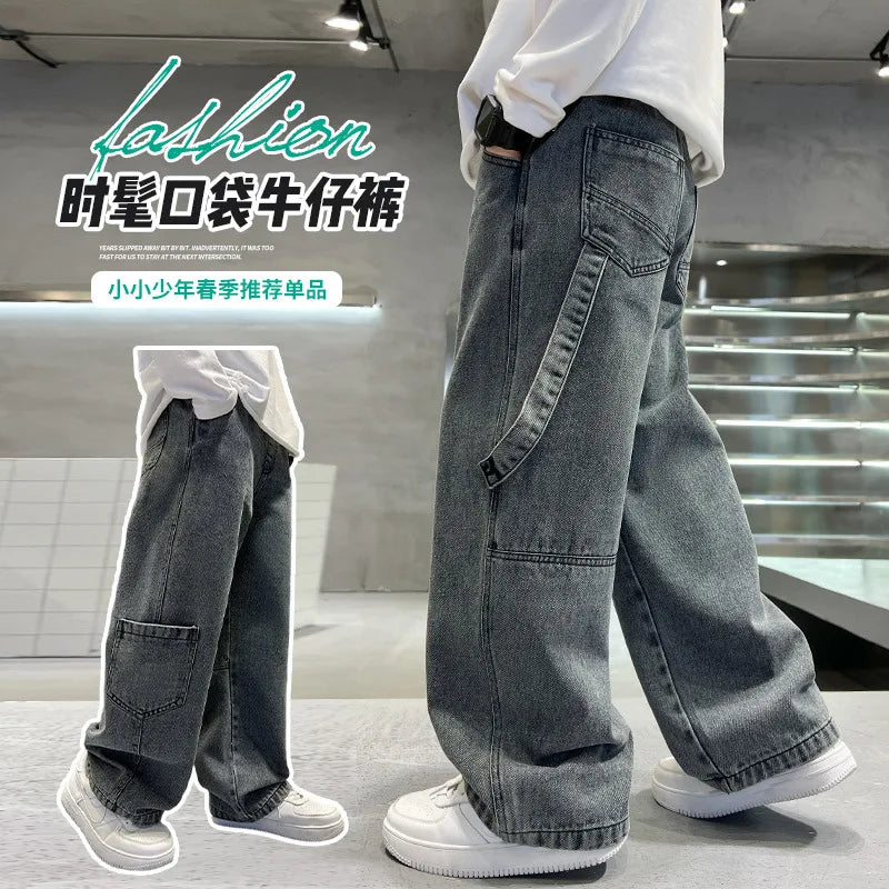 New Kids Denim Loose Pocket Pants Trousers