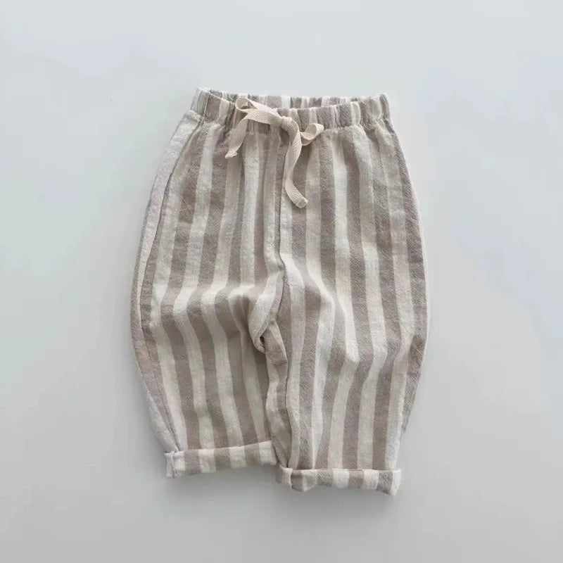 Vintage Linen Cotton Stripe Children Trousers