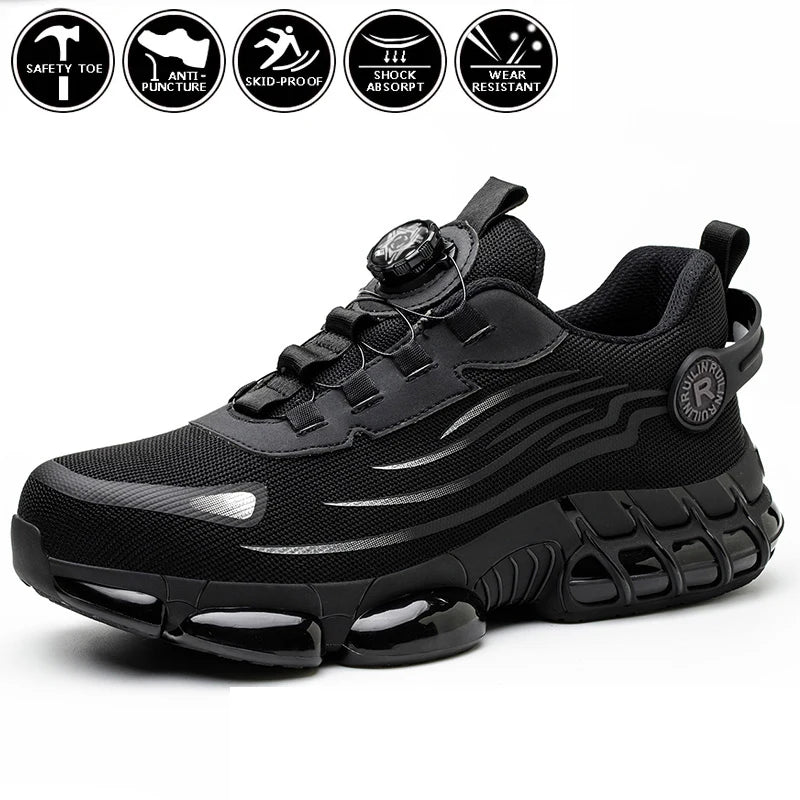 Rotating Button Man Lightweight Breathable Safety Shoes