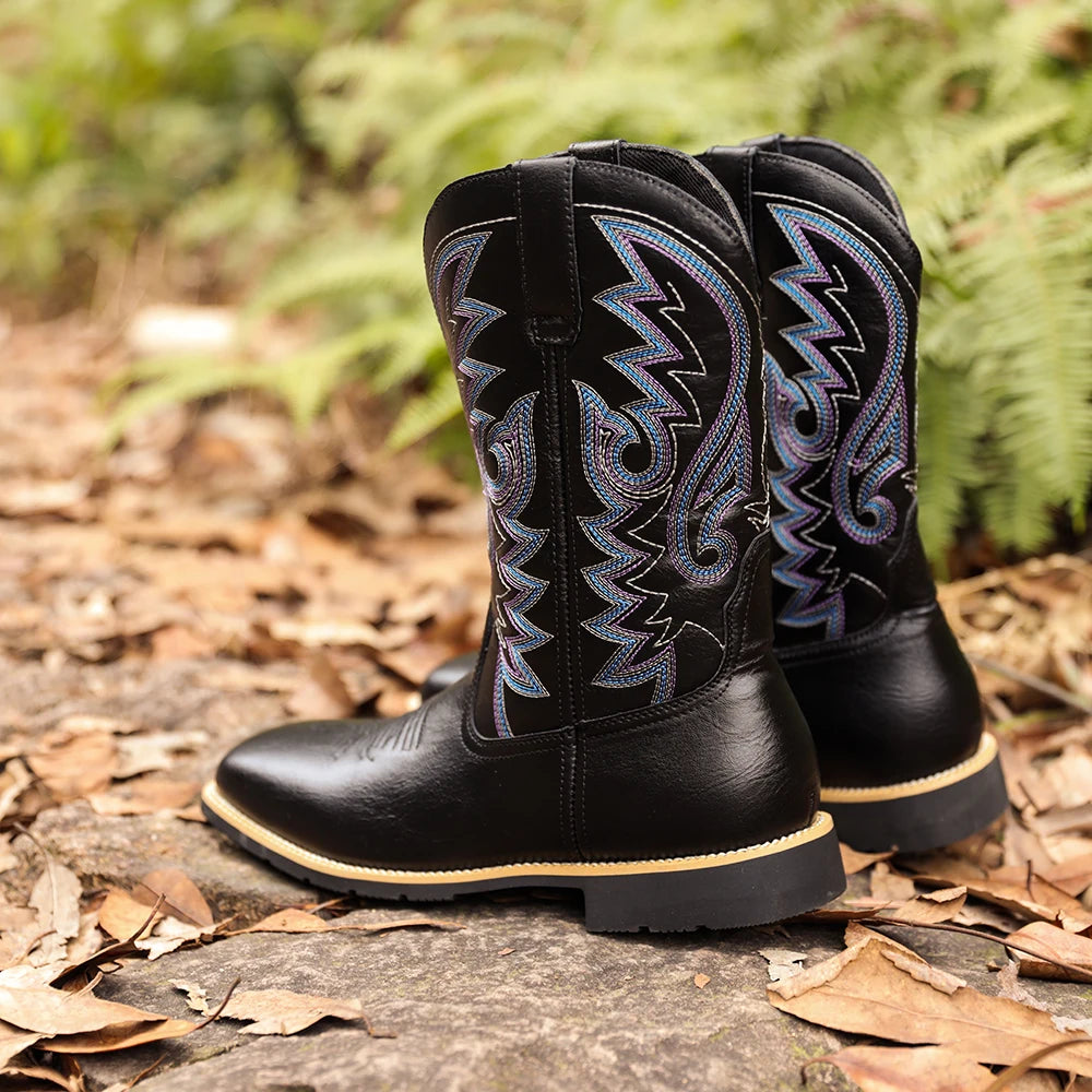 Men's creative pattern embroidered retro rope boots