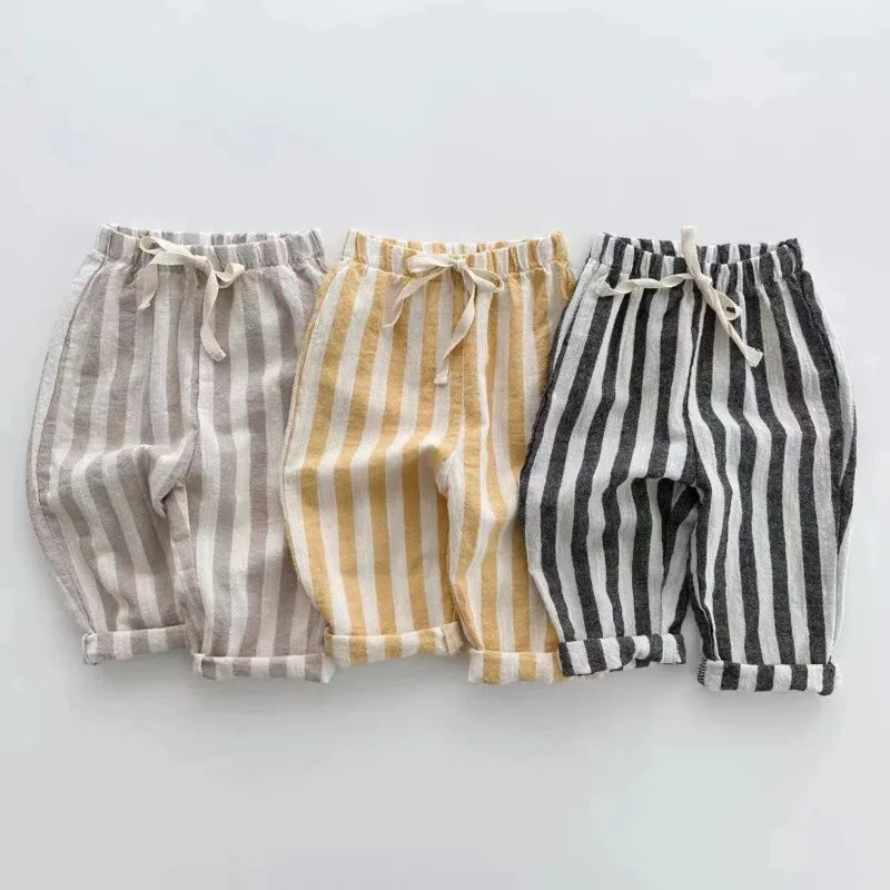 Vintage Linen Cotton Stripe Children Trousers
