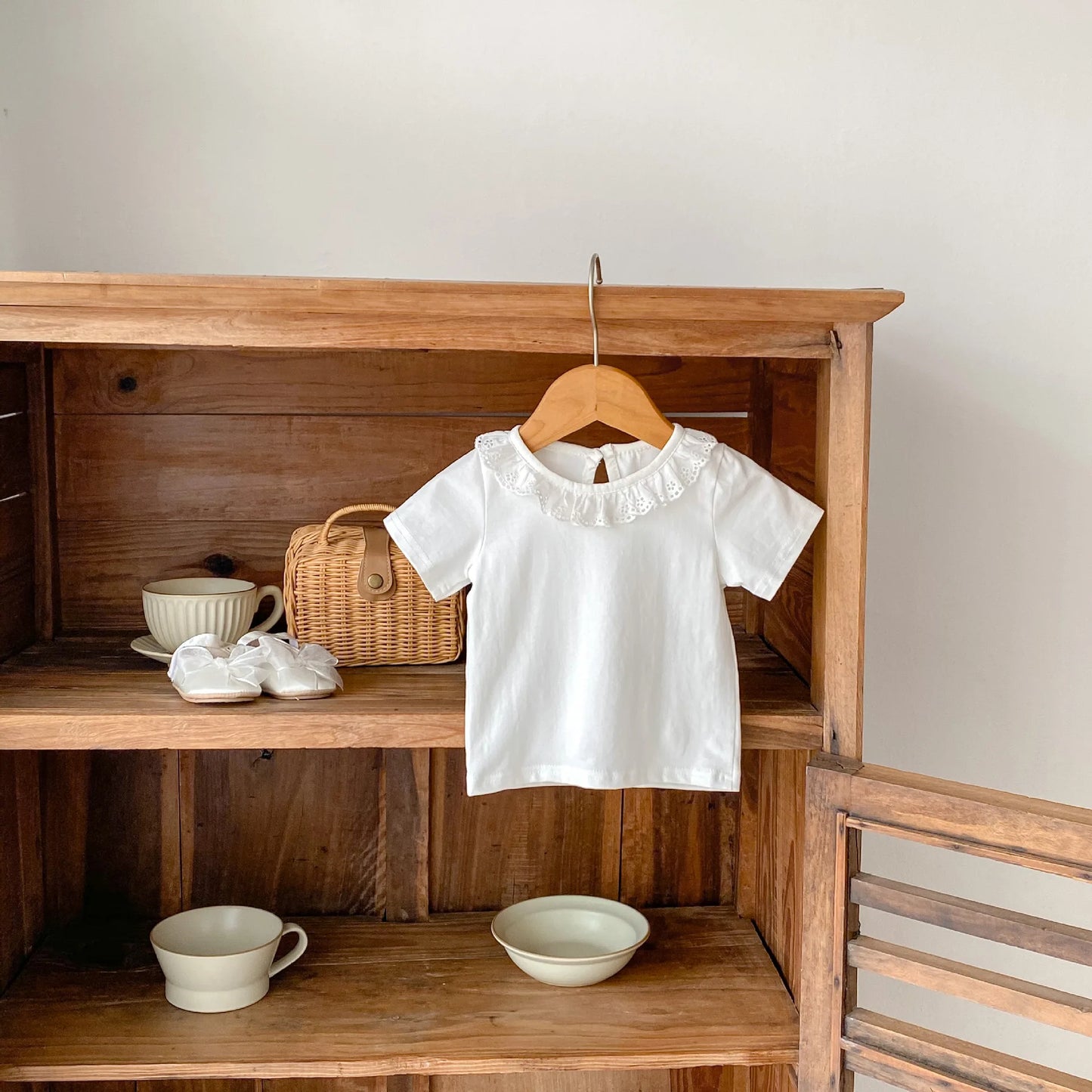 Girl T-shirt Lace Collar Knitted Top