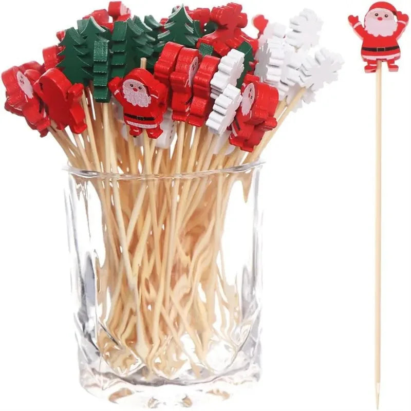 50Pcs/set Christmas Fruit Sticks Disposable
