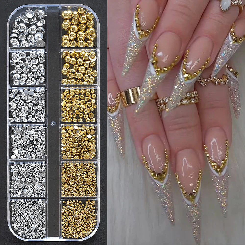 1 Box Half Round Flat back Nail Rhinestones