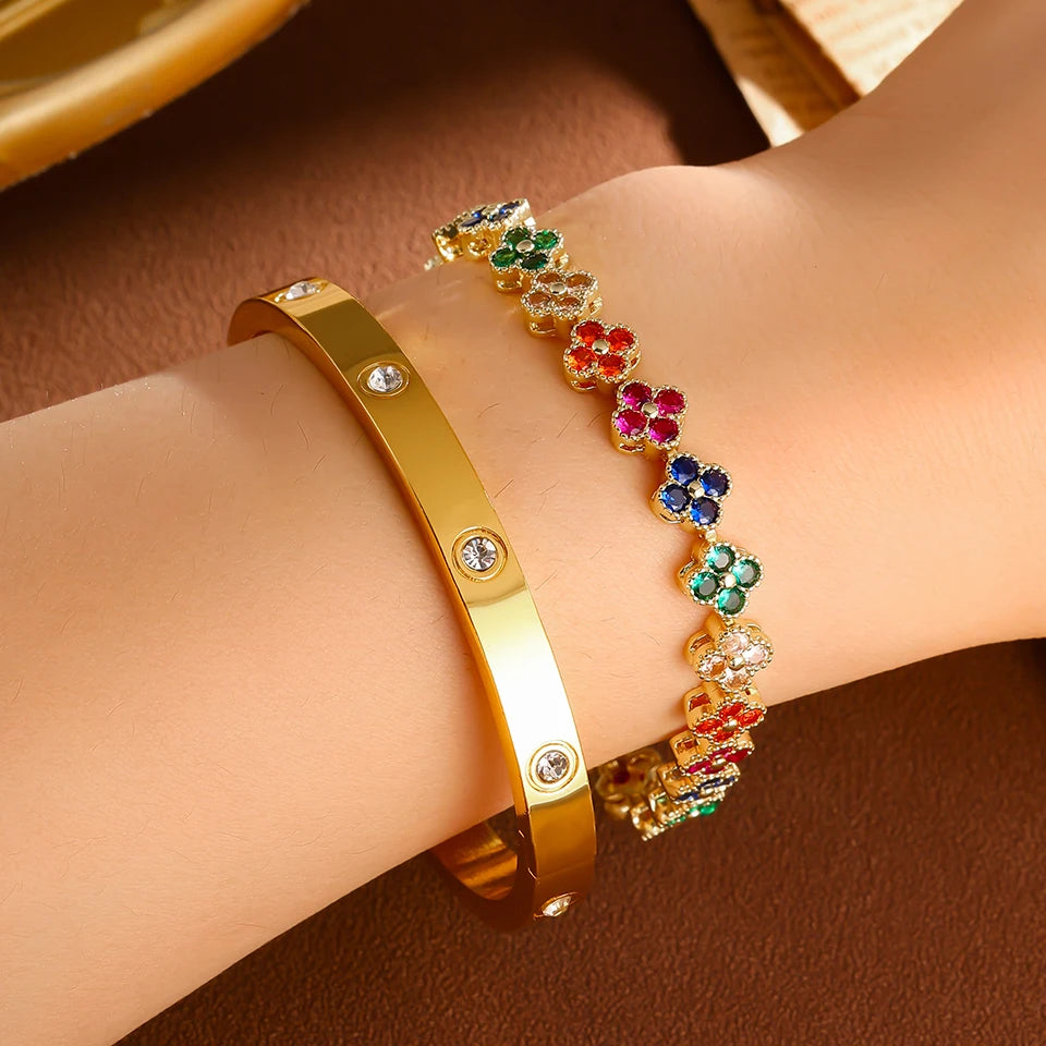 French Lucky Clover Bracelet Set