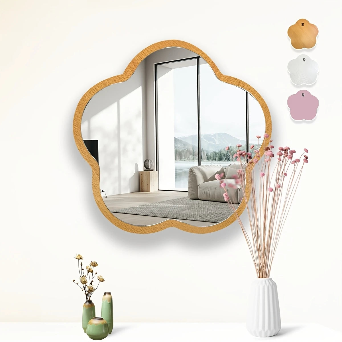 11.5inch Cartoon Flower-Shaped Acrylic Wooden Double-Deck Mirror Children's Room Dormitory Make-up Mirror Wall Decorate Mirror