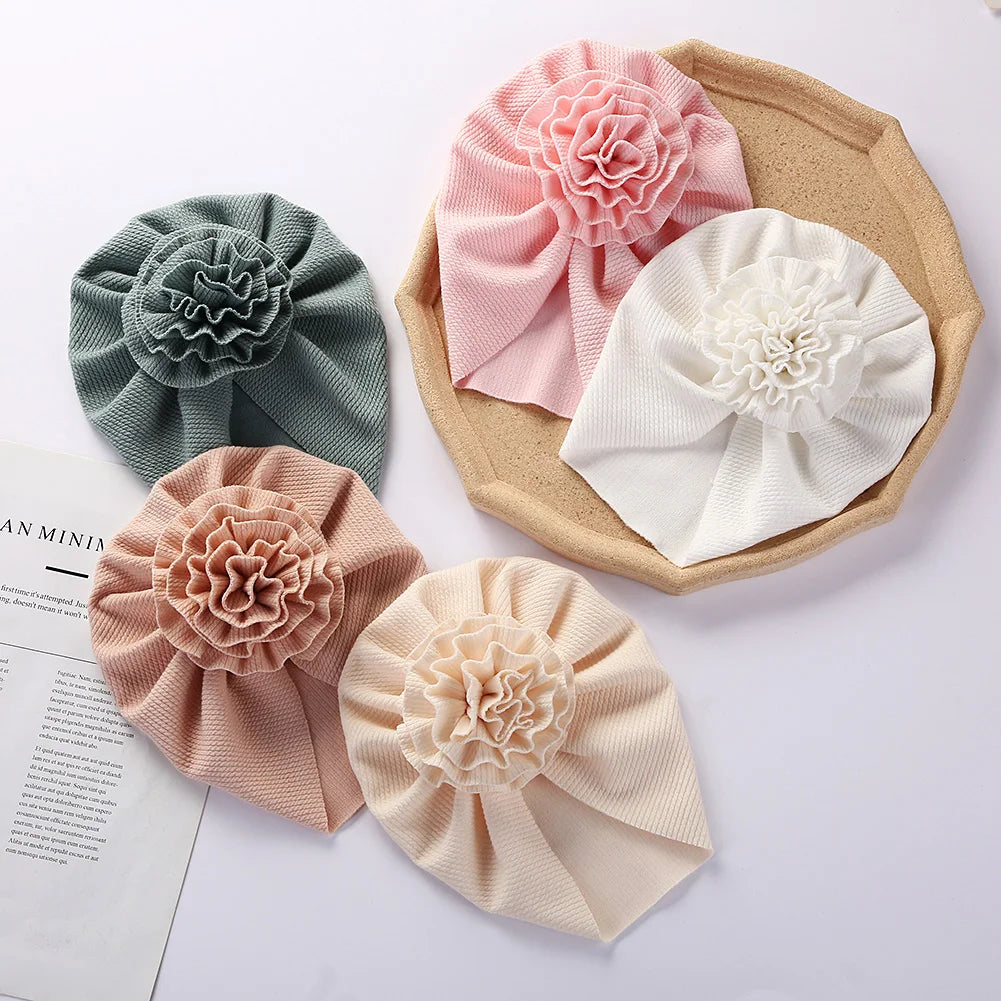 Flower Ribbed Turban Baby Hats