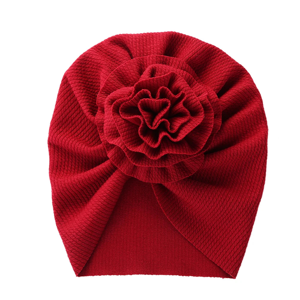Flower Ribbed Turban Baby Hats