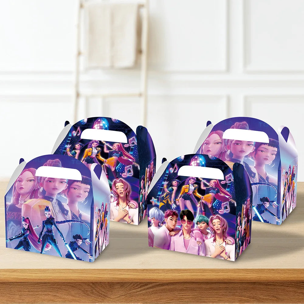 12/24pcs Kpop Demon Hunters Candy Box Birthday Party Supplies Portable Paper Box Packing Funny Gifts Game Anime Goku Gift Bags