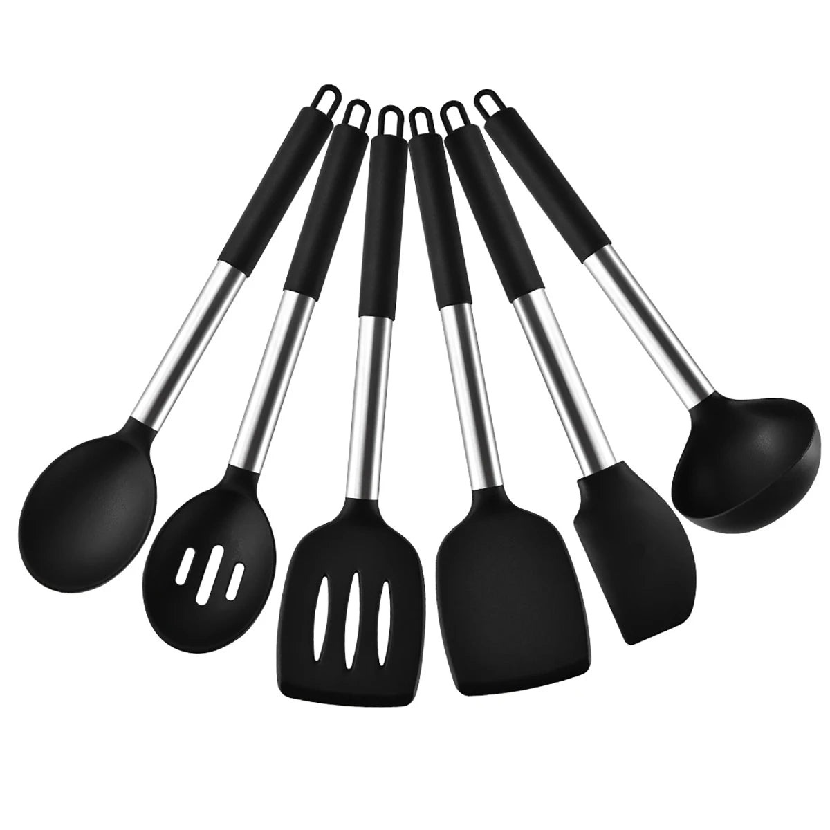 2/4/6/8pcs Silicone Kitchenware Set Stainless Steel Hand Shovel Soup Spoon Spaghetti Claw Cooking Set Household Kitchen Tool Set