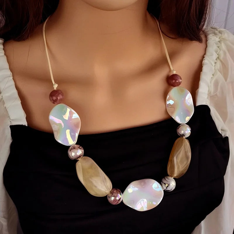 Rope Chain Acrylic Beads Statement Necklace