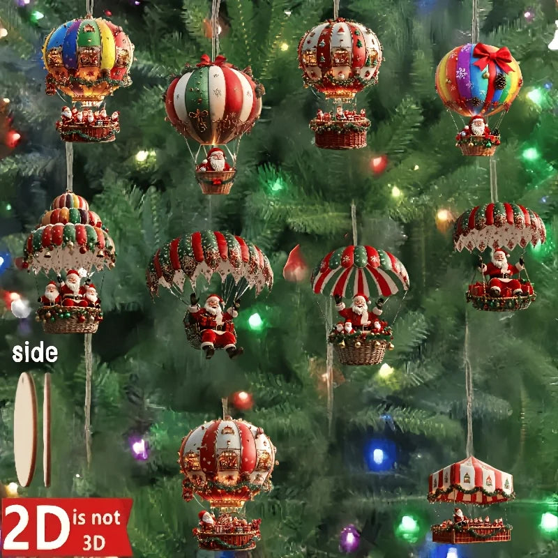 10Pcs Christmas Wooden Hot Air Balloon