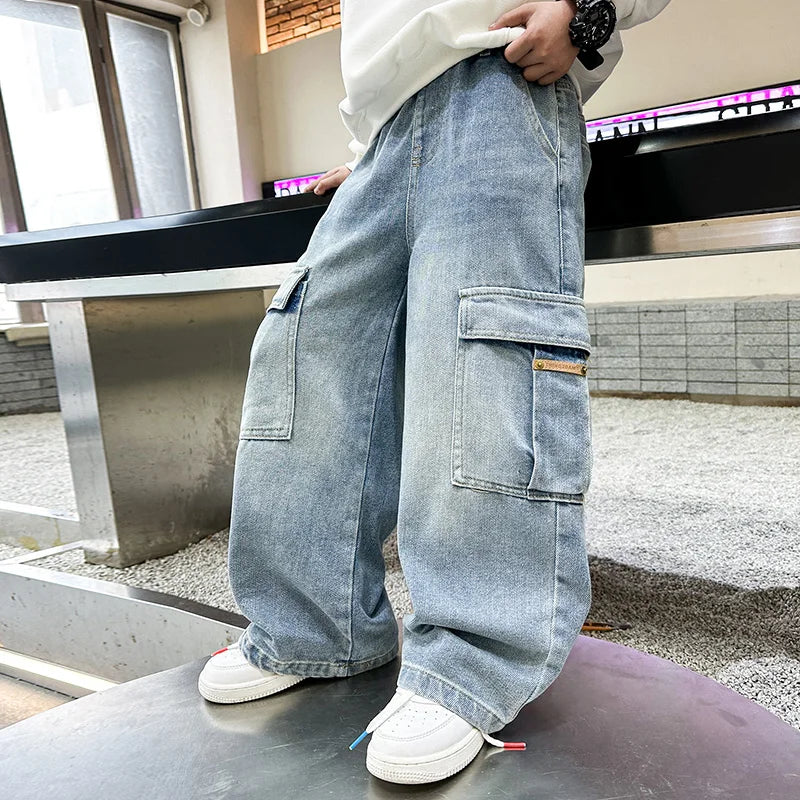 School Boys Casual Cargo Jeans With Pocket
