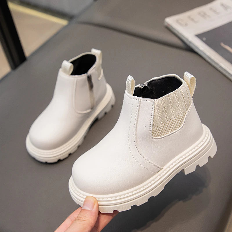 Leather Side Zipper Retro Children's Fashion Boots