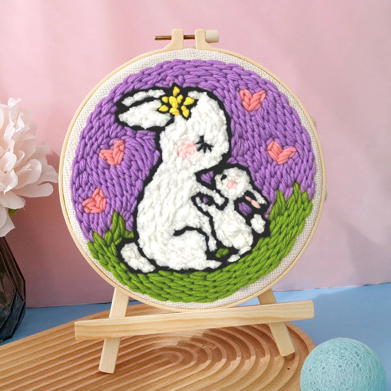 20cm Punch Embroidery Starter Kits Children's hand embroidery kit Beginners DIY Needlework Wool Punch Needle Poke Embroidery Kit