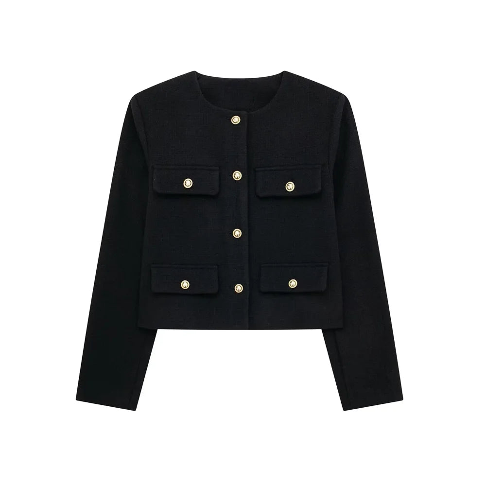 Women's Golden Button Jacket Chic Tops