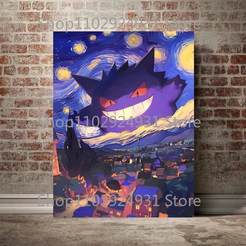 Classic Anime Pokemon Poster Pikachu Gengar Spray Charmander Starry Sky Series Canvas Painting Home Wall Decoration Art Painting