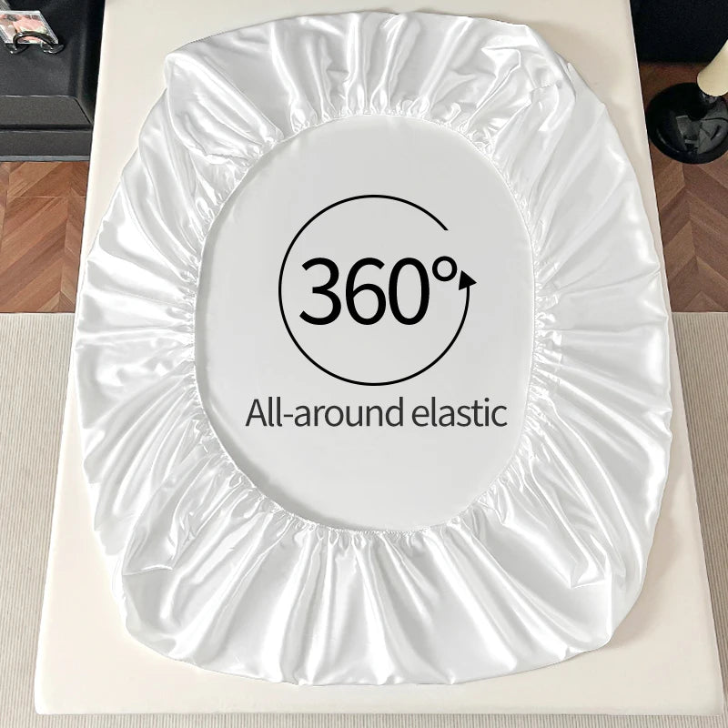 Satin Elastic Fitted Sheet Solid Mattress Cover