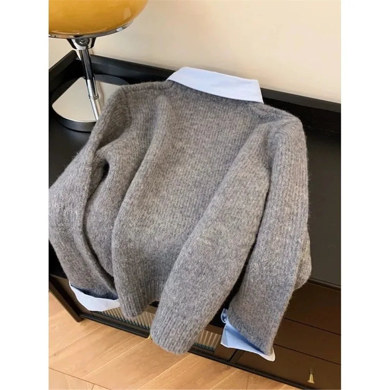 Women's New Knit Sweater With Flip Collar