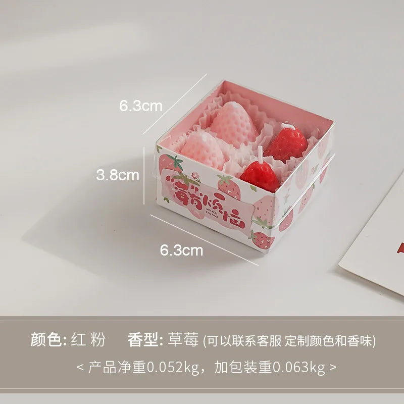 4pcs/1pc Strawberry Candles Soy Wax Aromatherapy Scented Fruit Candles Birthday Cake Topper Party Home Decoration Room Accessory