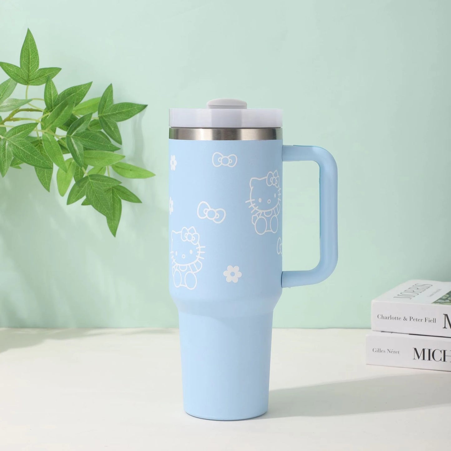 40oz Sanrio Hello Kitty Stainless Steel Insulated Mug With Handle Straw Mugs Large Capacity Thermos Drinks Coke Cups Coffee Mug