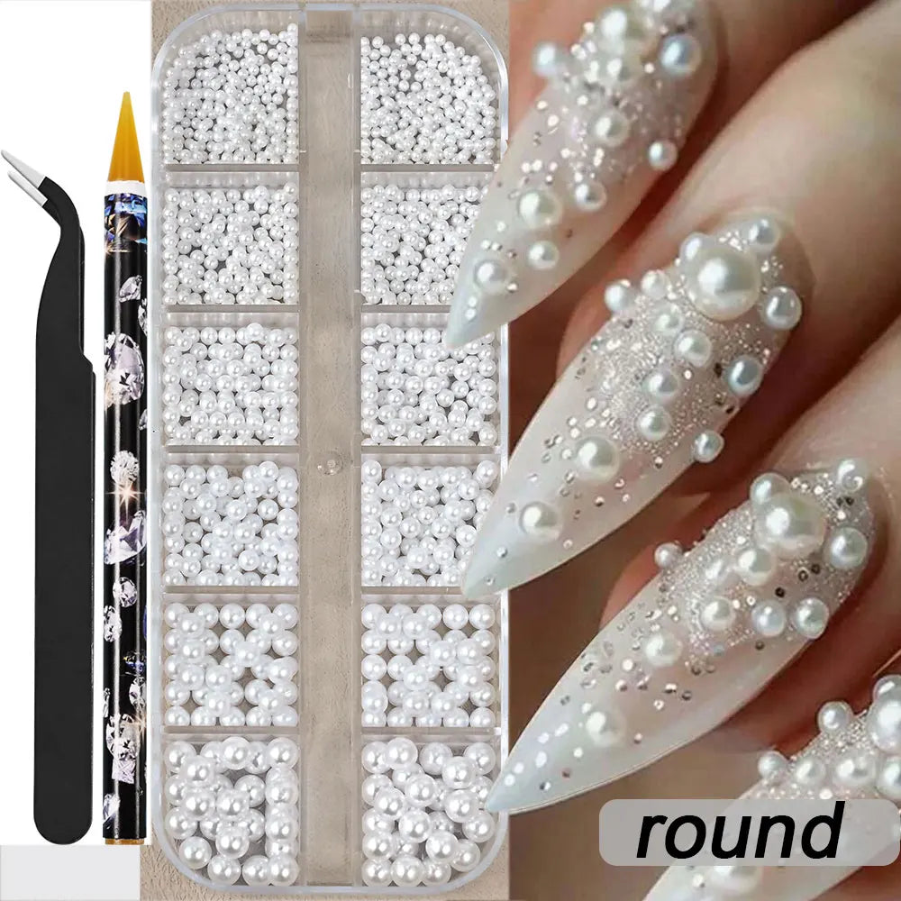 Half Round Pearls Beads 3 D Nail Charms