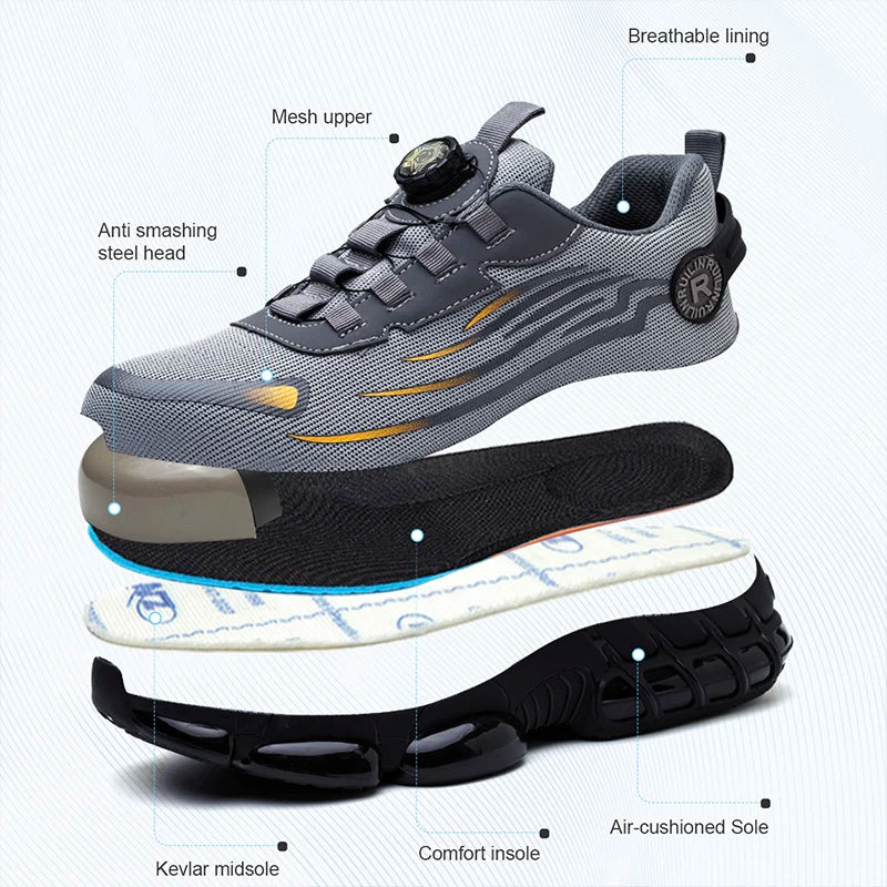 Rotating Button Man Lightweight Breathable Safety Shoes