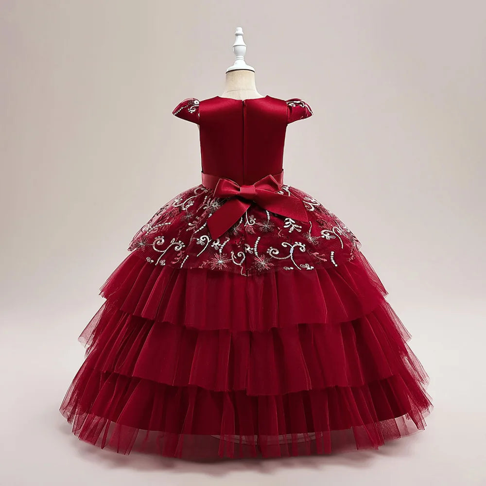 Embroidery Flower Bride maids Girls Party Dresses