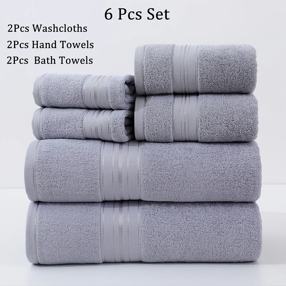 6pcs Bath Towels Set Cotton 2pcs Washcloths 2pcs Hand Towels 2pcs Bath Towels Absorbent Quick-drying Soft for Bathroom Hotel