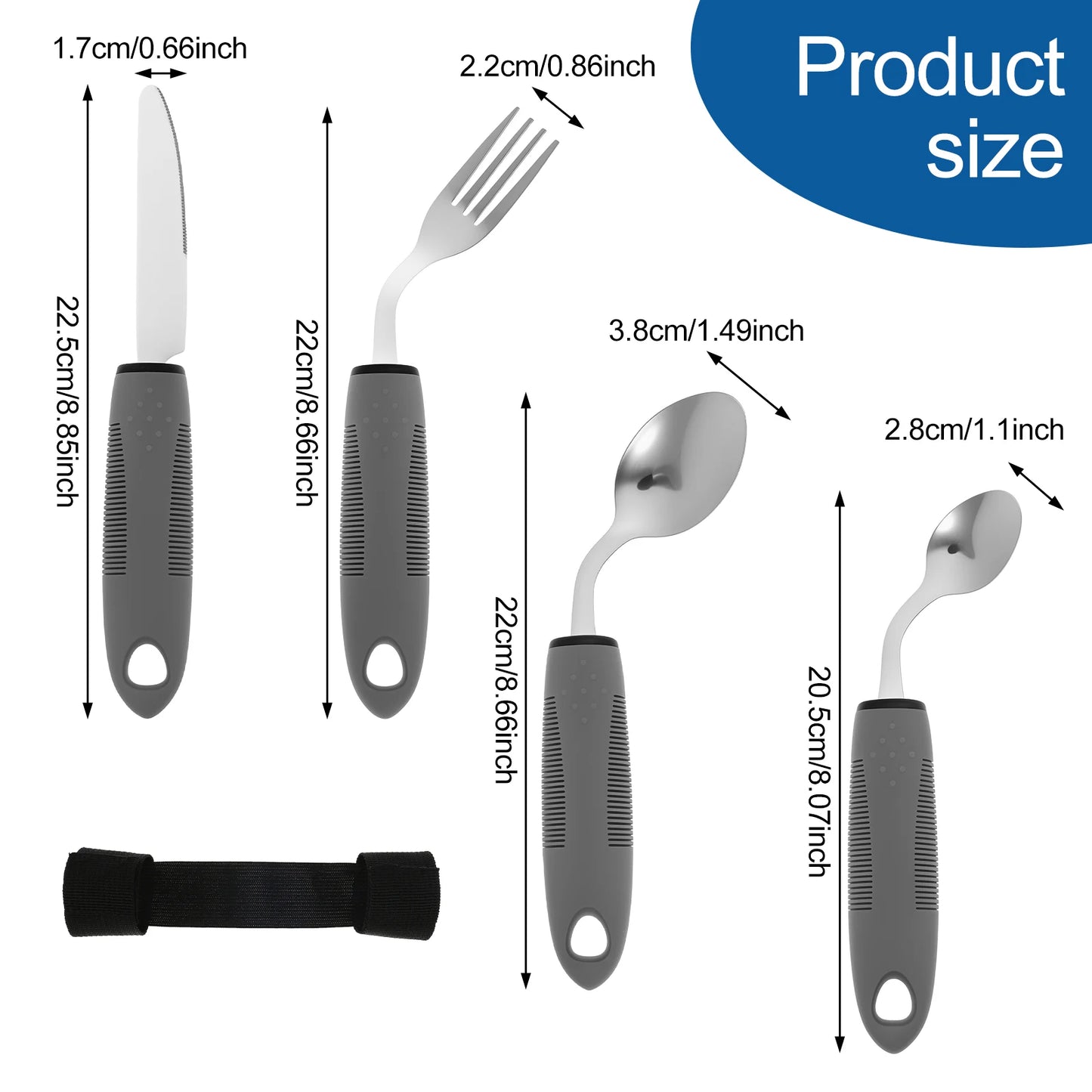 4pcs Adaptive Utensils Set Knife, Fork, Spoons Stainless Steel Adaptive Utensils for Hand Tremors,Elderly, Arthritis,Parkinsons