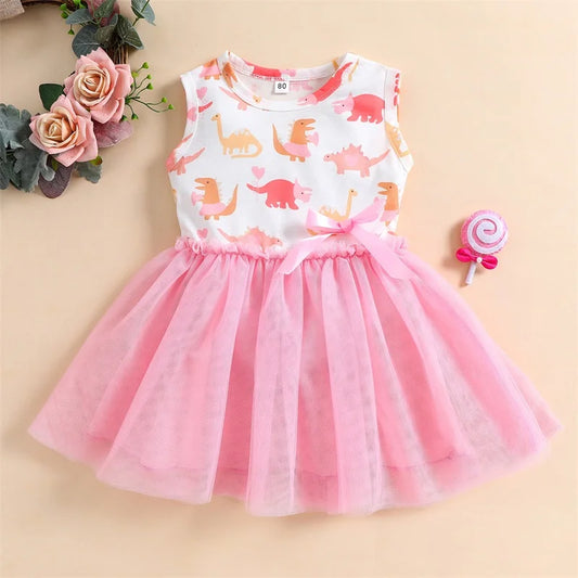 Casual Dinosaur Print Gauze Princess Dresses