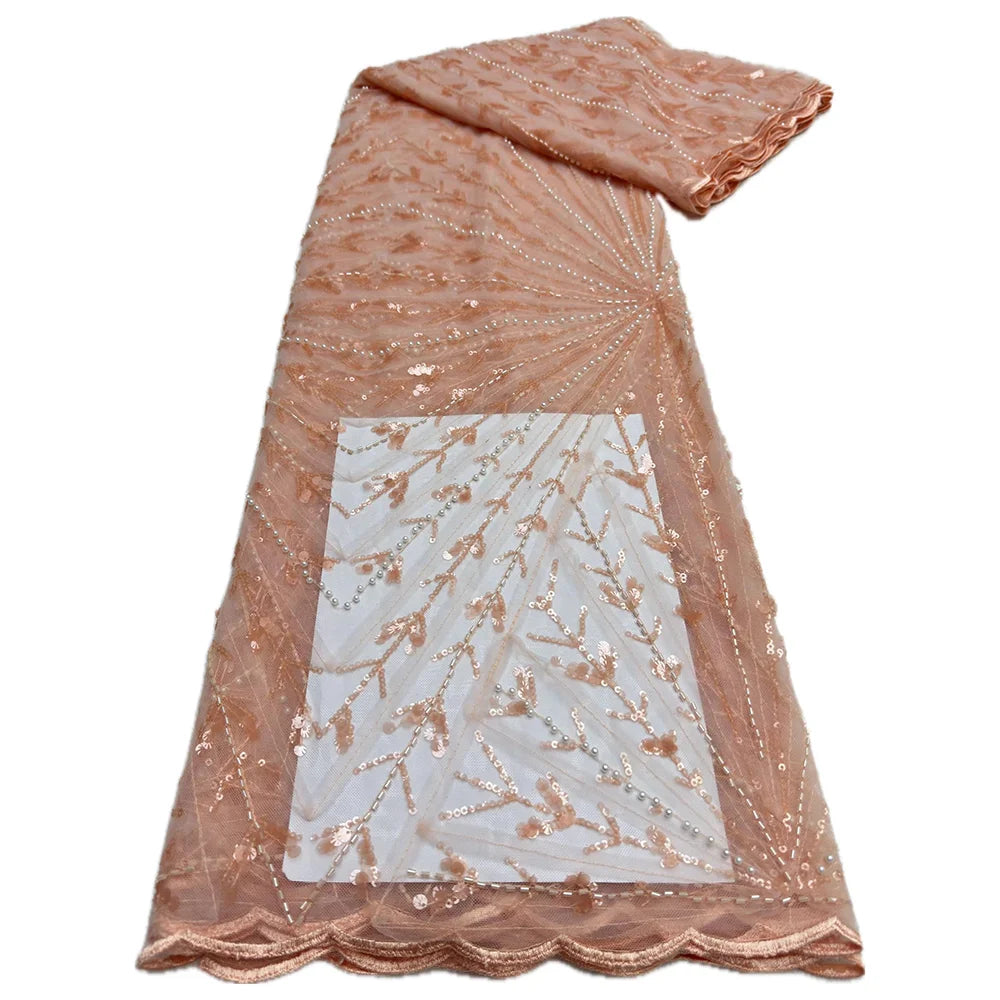 African Heavy Beaded Lace Fabric 2025 High Quality 5 Yards Nigerian Sequins Tulle 3D Fabric Material For Wedding